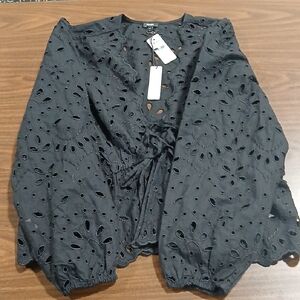 Express Charcoal Eyelet Women's Blouse